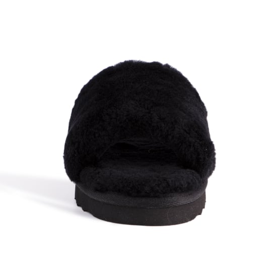 Aus Wooli Australia Damen Schafsfell Fluff Slide Hausschuhe Schwarz - Image 5
