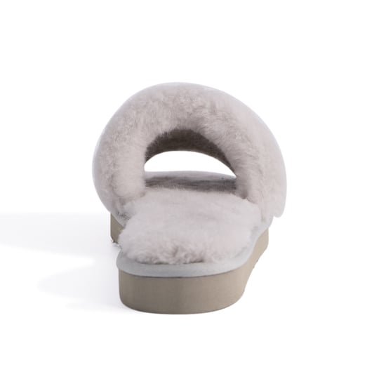 Aus Wooli Australia Damen Schafsfell Fluff Slide Pantoffeln Grau - Image 3