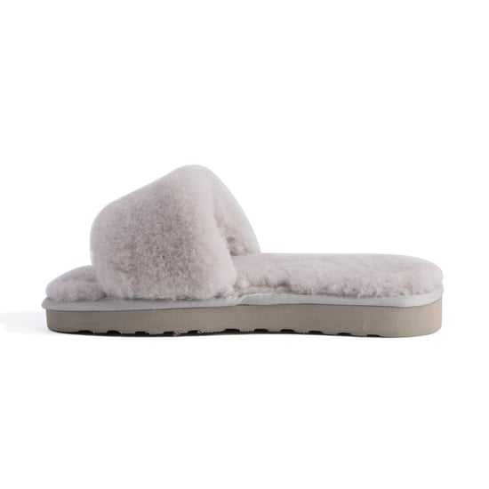 Aus Wooli Australia Damen Schafsfell Fluff Slide Pantoffeln Grau - Image 4