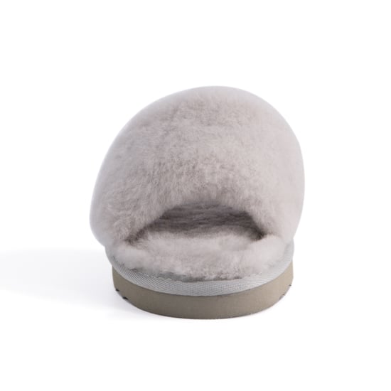 Aus Wooli Australia Damen Schafsfell Fluff Slide Pantoffeln Grau - Image 5
