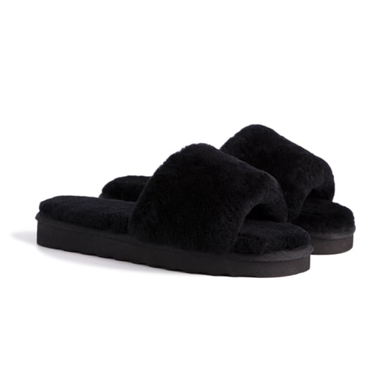 Aus Wooli Australia Damen Schafsfell Fluff Slide Hausschuhe Schwarz - Image 6