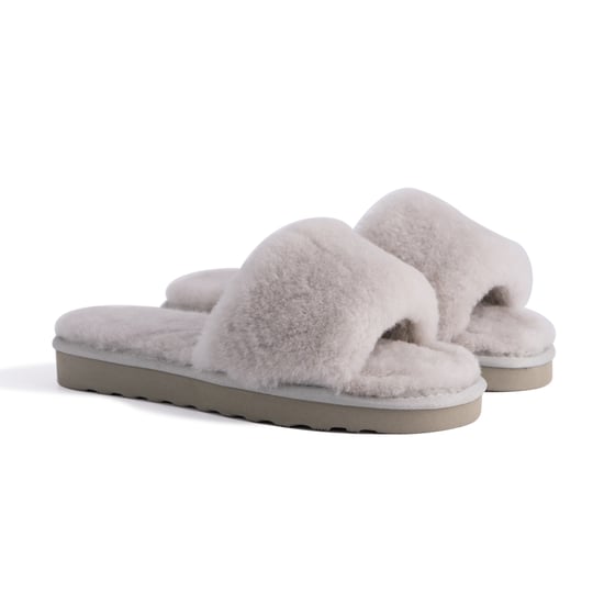 Aus Wooli Australia Damen Schafsfell Fluff Slide Pantoffeln Grau - Image 6