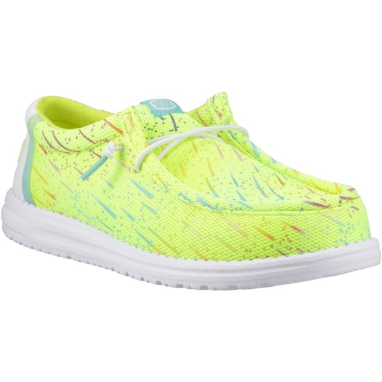 HEYDUDE Wally Party Mesh Polyester Herren Mokassin Schuhe Lime Punch/Weiß - Image 1