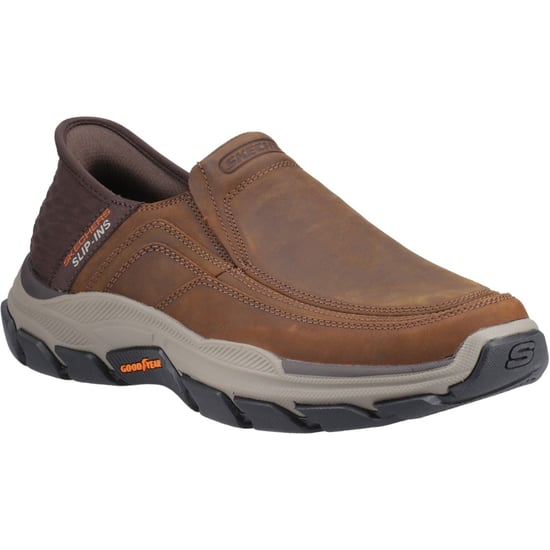 Skechers Respected Elgin Leder Herren Dunkelbraun Weite Moccasins Schuhe - Image 1
