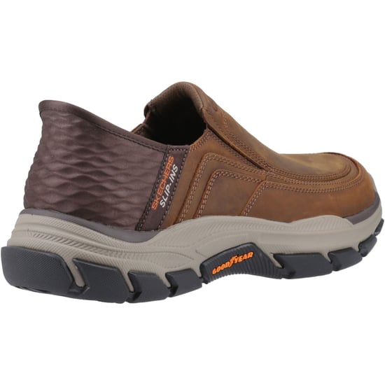 Skechers Respected Elgin Leder Herren Dunkelbraun Weite Moccasins Schuhe - Image 2