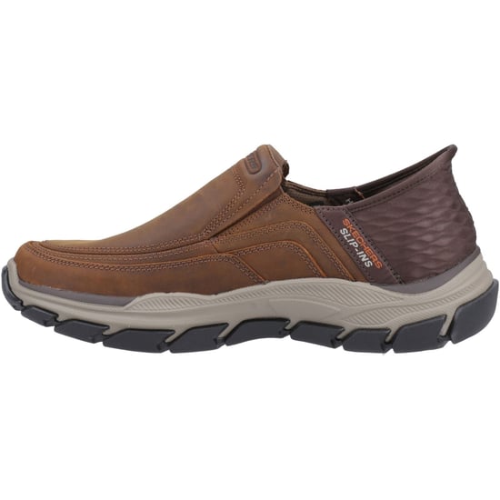 Skechers Respected Elgin Leder Herren Dunkelbraun Weite Moccasins Schuhe - Image 4