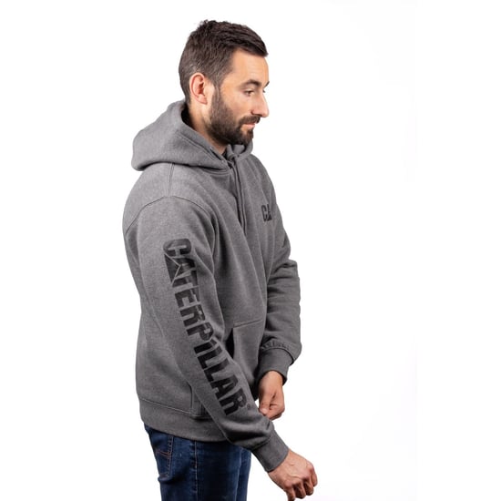Caterpillar Markenbanner Baumwoll Herren Grau Kapuzenpullover - Image 4