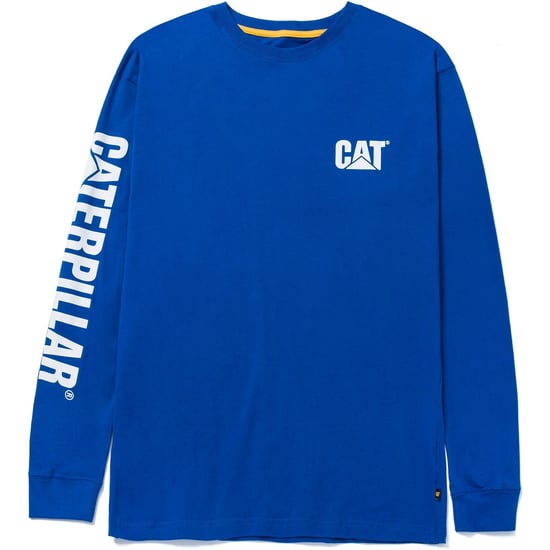 Caterpillar Markenbanner Langarm Baumwoll Herren Blau T-Shirt - Image 1