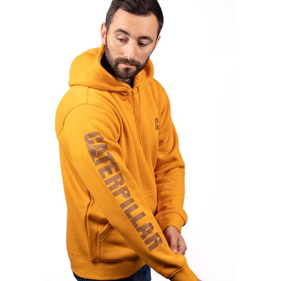 Caterpillar Markenbanner Baumwoll Herren Gelbes Kapuzenpullover - Image 4