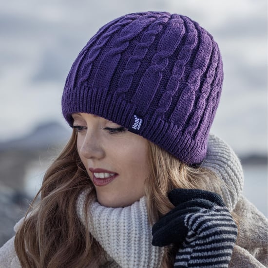 Damen gerippt Kabel stricken Fleece gefüttert Thermal gestrickt Beanie Hut - Image 5