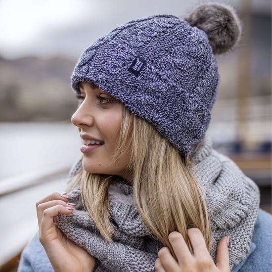 Wärmehalter - Damen Strickfleece gefütterte Thermo-Bommelmütze mit Pom Pom - Image 3