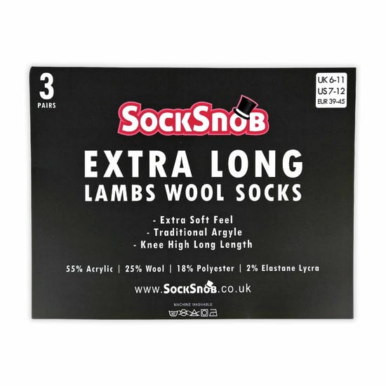 3 Paar Herren Extra Lange Kniehohe Argyle Lambs Wool Dress Socken - Image 2