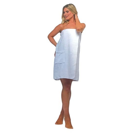 Womens 100% Baumwolle Frottee Spa Badetuch Wrap Dress mit Tasche - Image 4