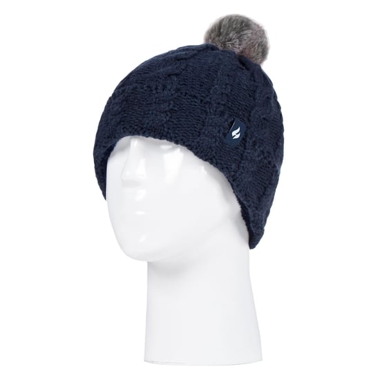 Wärmehalter - Girls Bobble Pom Pom Hat and Gloves Set | Turn Over Cuff Hat & Cable Knit Gloves Style - Navy - Image 3