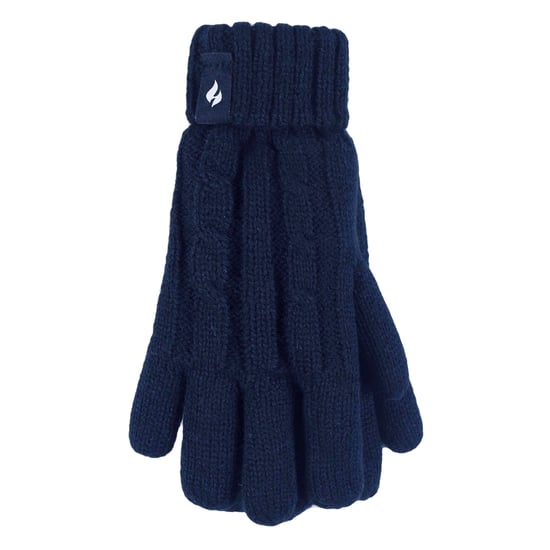Wärmehalter - Girls Bobble Pom Pom Hat and Gloves Set | Turn Over Cuff Hat & Cable Knit Gloves Style - Navy - Image 4