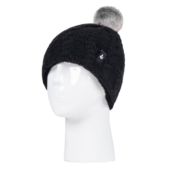 Wärmehalter - Girls Bobble Pom Pom Hat and Gloves Set | Turn Over Cuff Hat & Cable Knit Gloves Style - Schwarz - Image 3