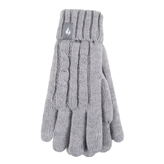 Wärmehalter - Set aus Bommelmütze und Handschuhen für Mädchen | Mütze mit umgeschlagener Manschette und Kabelstrickhandschuhe - Frostgrau meliert - Image 4