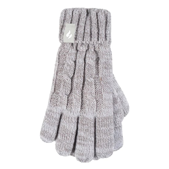 Wärmehalter - Set aus Bommelmütze und Handschuhen für Mädchen | Mütze mit umgeschlagener Manschette und Kabelstrickhandschuhe - Haferflocken-Twist - Image 4
