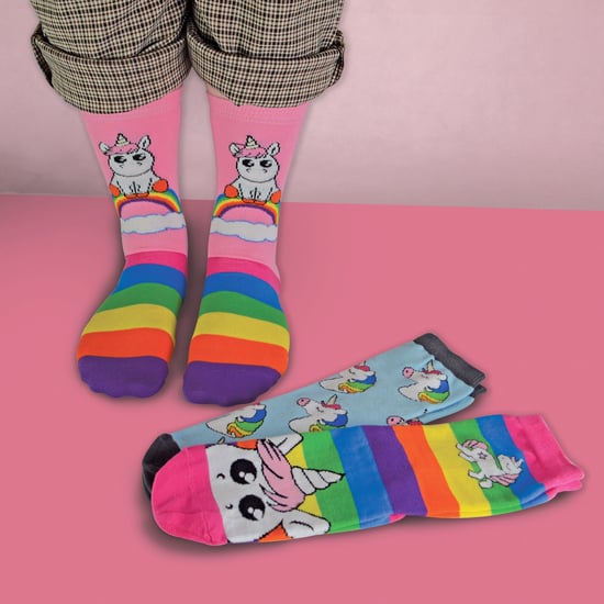 Childrens Mädchen 3 Pack mythische Einhorn gestreift Regenbogen Thema Socken - Image 4