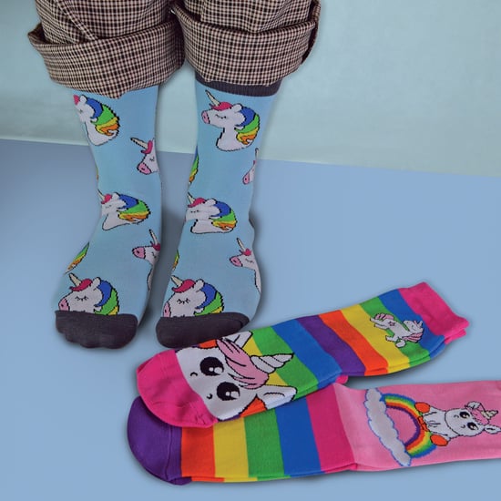 Childrens Mädchen 3 Pack mythische Einhorn gestreift Regenbogen Thema Socken - Image 5