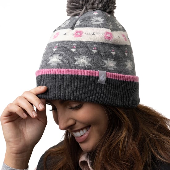 Heat Holders - Ladies Warm Knit Fleece gefüttert Winter Warme Mütze mit Pom Pom - Pink / Grau - Image 3