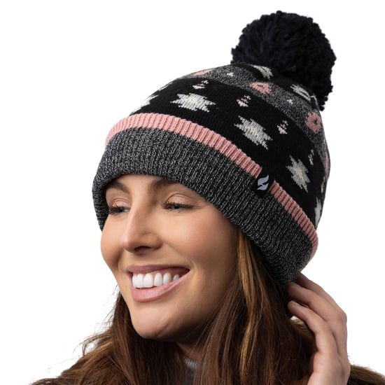 Heat Holders - Ladies Warm Knit Fleece gefüttert Winter Warme Mütze mit Pom Pom - Pink / Grau - Image 5