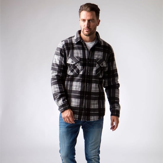 Gesteppte karierte Winterjacke für Männer | Wärmehalter | Langarm-Karohemd | Karomuster - Hunter / Schwarz - Image 4