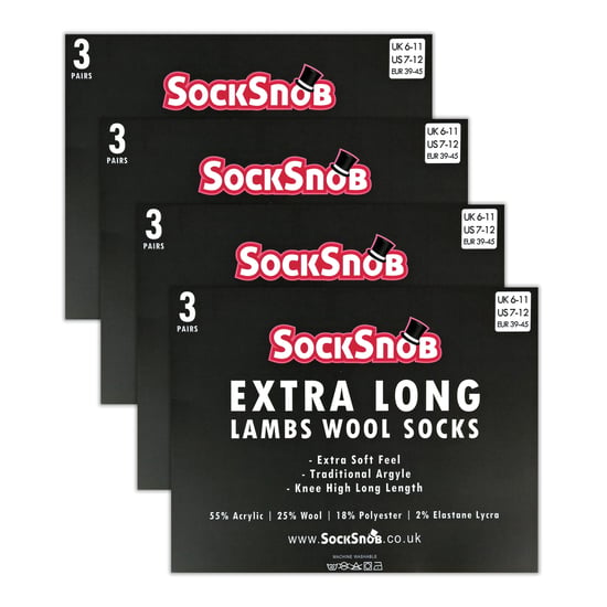 12 Paar Multipack Herren Lambswool Socken | Sock Snob | Dünne und weiche Honeycomb Top Argyle Patterned Socken - Grau - Image 2