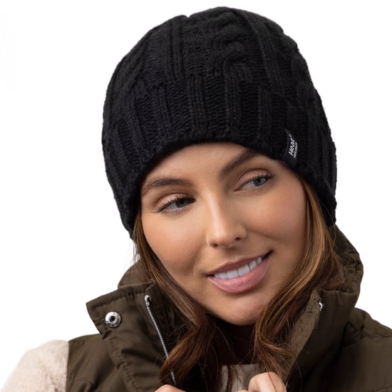 Damen-Set aus Strickmütze, Schal und Handschuhen | Wärmehalter | Mit Fleece gefüttertes Thermo-Kaltwetter-Set für Damen für den Winter, Schwarz - Image 3