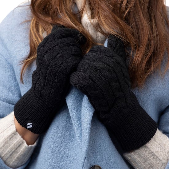 Damen-Set aus Strickmütze, Schal und Handschuhen | Wärmehalter | Mit Fleece gefüttertes Thermo-Kaltwetter-Set für Damen für den Winter, Schwarz - Image 4