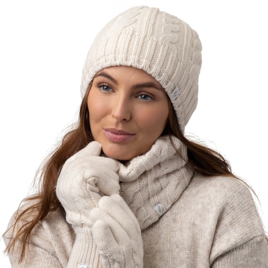 Damen-Set aus Strickmütze, Schal und Handschuhen | Wärmehalter | Mit Fleece gefüttertes Damen-Thermoset für kaltes Wetter für den Winter, Creme - Image 3