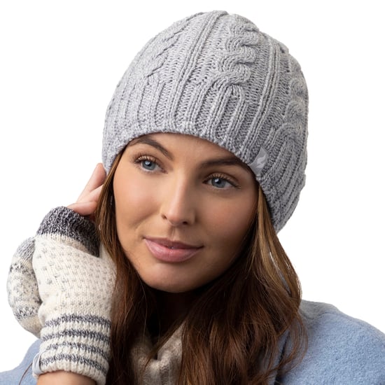 Damen-Set aus Strickmütze, Schal und Handschuhen | Wärmehalter | Mit Fleece gefüttertes Thermo-Set für kaltes Wetter für den Winter in Hellgrau - Image 3