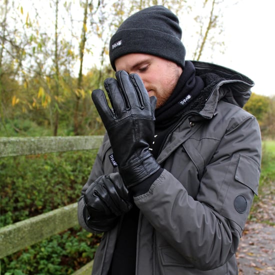 Herren Thinsulate Lederhandschuhe | THMO | Winter Outdoor Windproof Fleece Lining Lederhandschuhe in Schwarz - Schwarz - Image 3