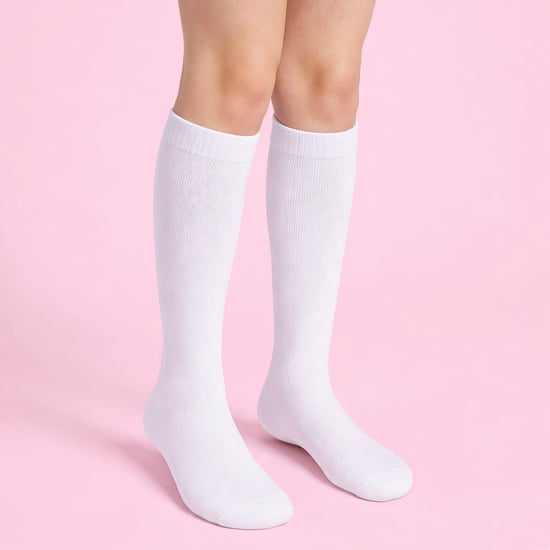 12 Paar Multipack Mädchen Kniestrümpfe | Atmungsaktive lange Baumwolle Schule Socken | Farbe Option - Grau, Schwarz, Weiß, Blau - Weiß - Image 4