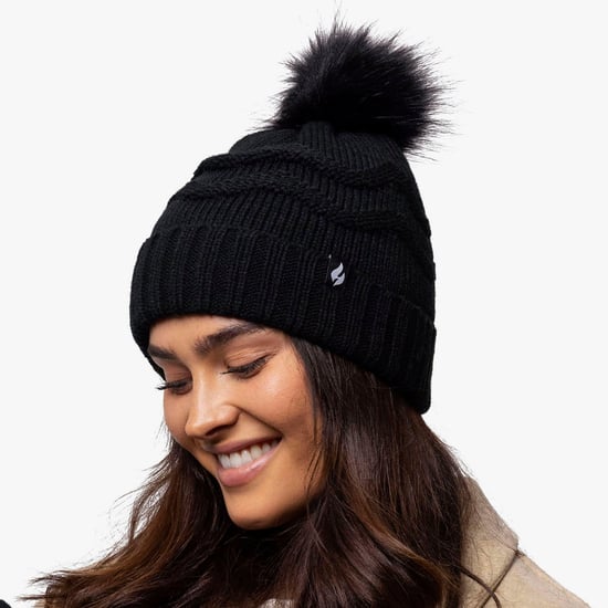 Damen Winter Pelz Beanie Mütze | Wärmehalter | Zickzack gemusterte Pom Pom Hut | Womens Thermal Cuff Bobble Hat - Schwarz - Image 4