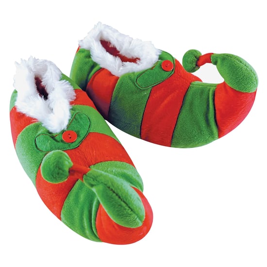Neuheit Kinder Weihnachten Elf Hausschuhe | Funky Fleece Linied rot & grün gestreift Weihnachten Hausschuhe für Kinder - rot & grün - Image 3