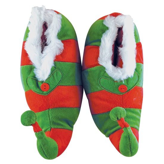 Neuheit Kinder Weihnachten Elf Hausschuhe | Funky Fleece Linied rot & grün gestreift Weihnachten Hausschuhe für Kinder - rot & grün - Image 4
