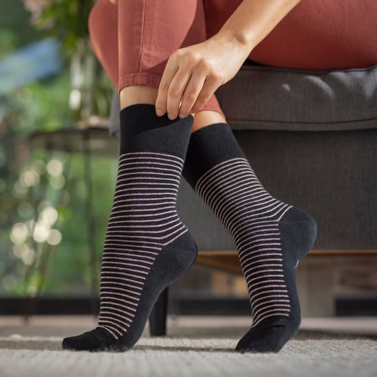 9 Paar Multipack Ladies Cotton Crew Non Elastic Socks | Gentle Grip | Womens Soft Top Striped Patterned Non Binding Socks - Grey Mix - Image 3