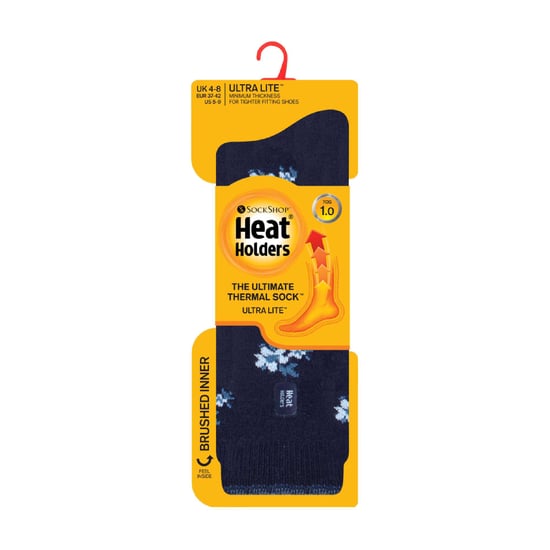 Heat Holders Damen Ultra Lite Thermo-Socken mit gebürstetem Innengarn, Marineblau mit Blumenmuster (Bellis) - Image 2