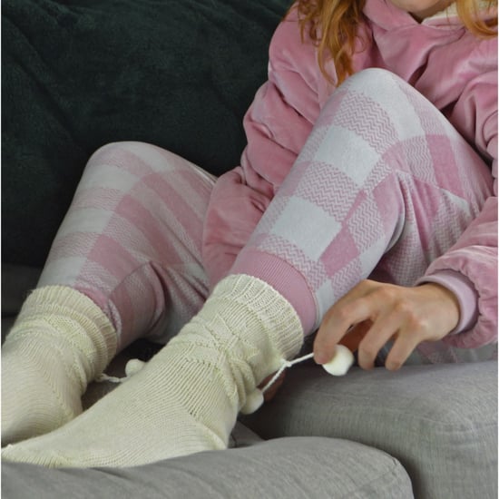 Sock Snob - Ladies Warm Slipper Alpaka Wolle Blend Pom Pom Bett Socken - Creme - Image 4