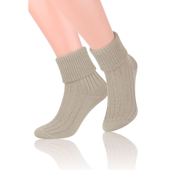 3 Paar Damen Wolle Bettsocken | Steven | Luxus Warm Lounge Schlafsocken - Beige - Image 4