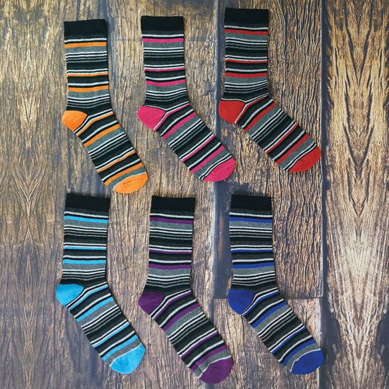 12 Paar gestreifte Herrensocken aus Baumwolle | SOCK SNOB | 12 Paar Multipack | Orange lila rosa blau & rot gestreifte Socken - sortiert - Image 3