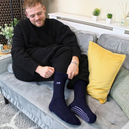 THMO - 3 Paar Herren Fleece-gefütterte Hausschuhsocken mit Greifern - Navy - Image 4