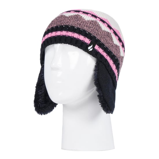 Wärmehalter - Girls Nordic Pattern Fairisle Design Trappermütze mit Pom Pom und Fäustlinge Handschuhe Set - Schwarz - Image 3
