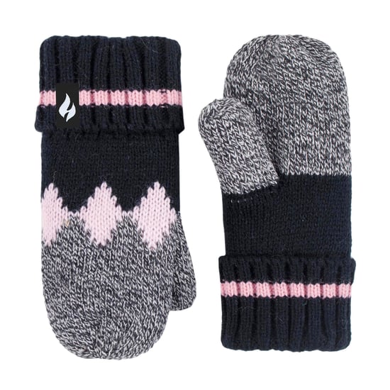 Wärmehalter - Girls Nordic Pattern Fairisle Design Trappermütze mit Pom Pom und Fäustlinge Handschuhe Set - Schwarz - Image 4