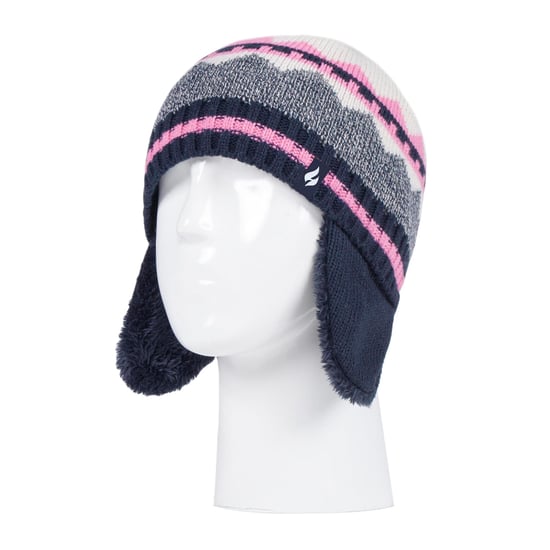 Wärmehalter - Girls Nordic Pattern Fairisle Design Trappermütze mit Pom Pom und Fäustlinge Handschuhe Set - Navy - Image 3