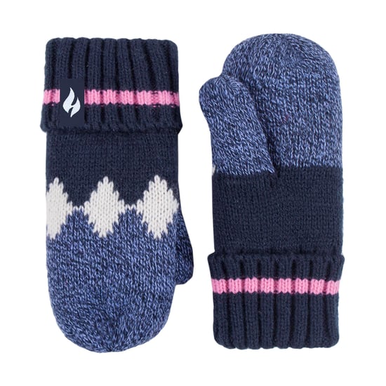 Wärmehalter - Girls Nordic Pattern Fairisle Design Trappermütze mit Pom Pom und Fäustlinge Handschuhe Set - Navy - Image 4