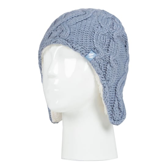 Wärmehalter - Mädchen Majestic Soft Cosy Kabel gestrickt Design Bobble Trapper Hut und Handschuhe Handschuhe Set - Dusty Blue - Image 3