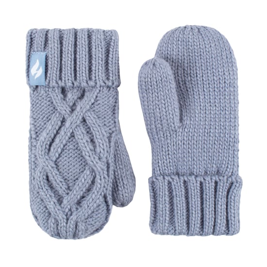 Wärmehalter - Mädchen Majestic Soft Cosy Kabel gestrickt Design Bobble Trapper Hut und Handschuhe Handschuhe Set - Dusty Blue - Image 4