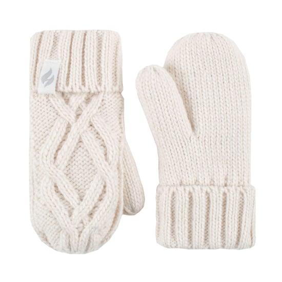 Wärmehalter - Mädchen Majestic Soft Cosy Kabel gestrickt Design Bobble Trapper Mütze und Fäustlinge Handschuhe Set - Buttercream - Image 4
